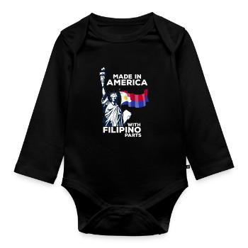 Made in America with Filipino parts - Organic Longsleeve Baby Bodysuit - black - Front