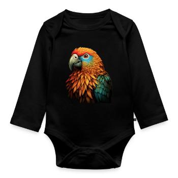 Perroquet coloré - Body Bébé bio manches longues - noir - Devant