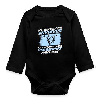 Indoor Skydiving Indoor Fallschirmspringen - Baby Bio-Langarm-Body - Schwarz - Vorne