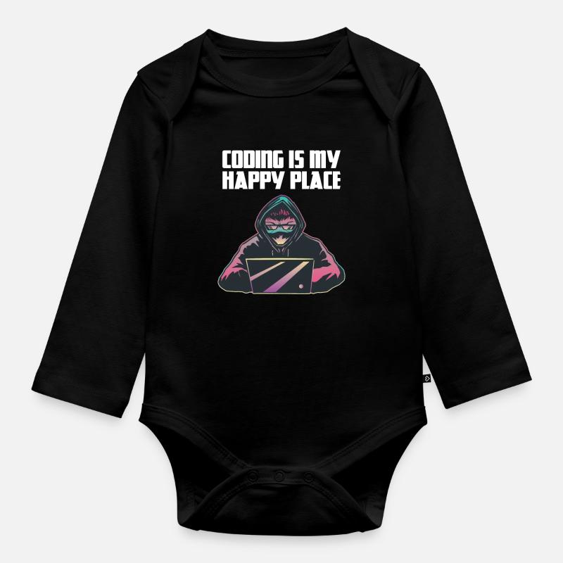 Coding is my happy place - Baby Bio-Langarm-Body - Schwarz