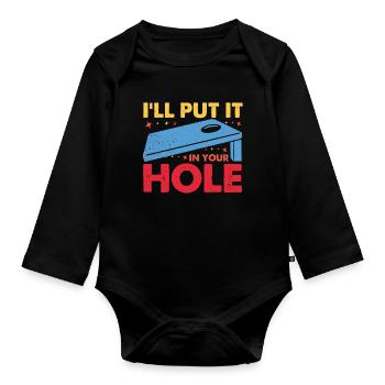 Lustiges Cornhole Corn Hole - Baby Bio-Langarm-Body - Schwarz - Vorne
