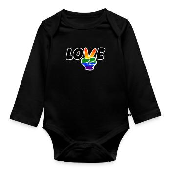 Pride LGBT Liebe gewinnt, wir sind queer und stolz - Baby Bio-Langarm-Body - Schwarz - Vorne