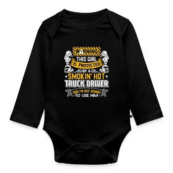 Truck Driver Protected By Truck Driver - Organic Longsleeve Baby Bodysuit - black - Front