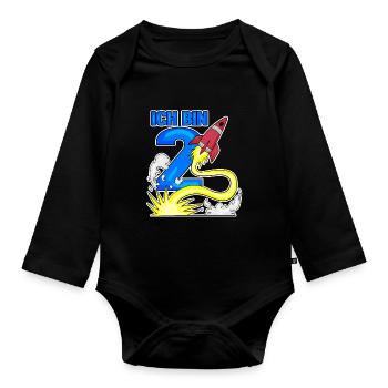 2 Birthday Boy Astronaut Rocket - deux ans - Body Bébé bio manches longues - noir - Devant