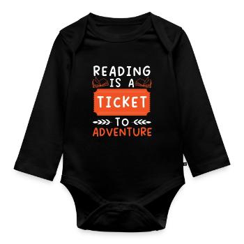 Reading is a lot of fun, reading books, reading books - Organic Longsleeve Baby Bodysuit - black - Front