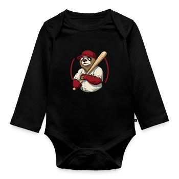 Faultier Niedlich Faultier Baseball - Baby Bio-Langarm-Body - Schwarz - Vorne
