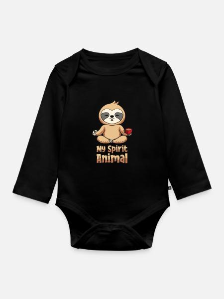 Faultier Niedlich Faultier Sonnenblume - Baby Bio-Langarm-Body - Schwarz