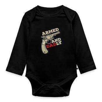 Bewaffnet und väterlich Lustige väterliche Väter - Baby Bio-Langarm-Body - Schwarz - Vorne