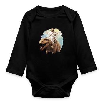 Cool Jesus Rides Dinosaur Funnier - Organic Longsleeve Baby Bodysuit - black - Front