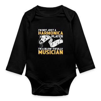 Harmonikaspieler für Munharmonika Spieler - Baby Bio-Langarm-Body - Schwarz - Vorne