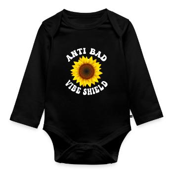 Lustige Hippie Groovy Frieden Freundlichkeit - Baby Bio-Langarm-Body - Schwarz - Vorne