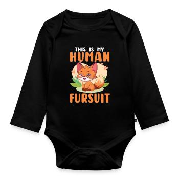 Furry Fandom Kürbisse Fursona - Baby Bio-Langarm-Body - Schwarz - Vorne