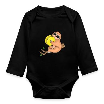 Sloth Music Cymbal Instrument Orchestra Children - Organic Longsleeve Baby Bodysuit - black - Front