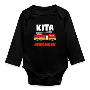 Kita Anfänger Feuerwehr Kita-Anfang Geschenk - Baby Bio-Langarm-Body - Schwarz - Vorne