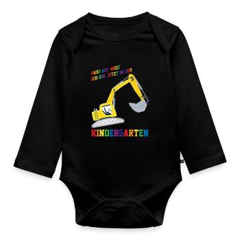 Kindergarten Bagger Kita-Anfang Geschenk - Baby Bio-Langarm-Body - Schwarz - Vorne