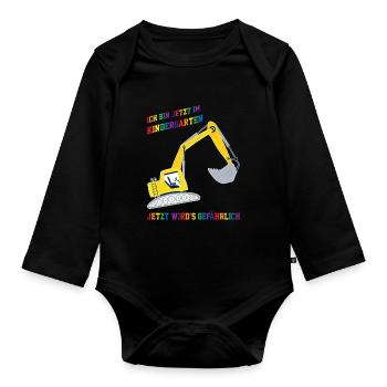 Kindergarten Bagger Kita Geschenk - Baby Bio-Langarm-Body - Schwarz - Vorne