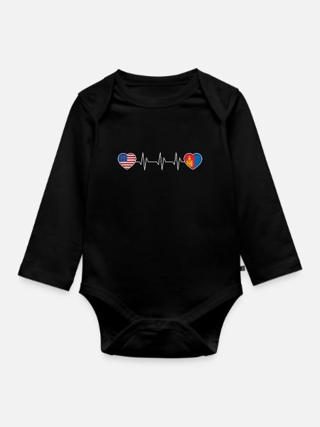 Mongolei - Baby Bio-Langarm-Body - Schwarz