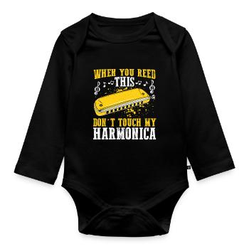 Mundharmonika Spieler und Mundharmonika - Baby Bio-Langarm-Body - Schwarz - Vorne