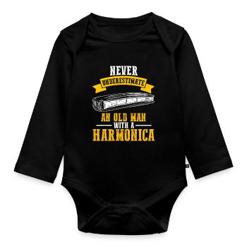 Mundharmonika Spieler und Mundharmonika - Baby Bio-Langarm-Body - Schwarz - Vorne