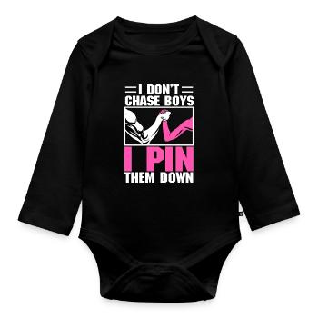 Arm wrestling arm wrestler - Organic Longsleeve Baby Bodysuit - black - Front