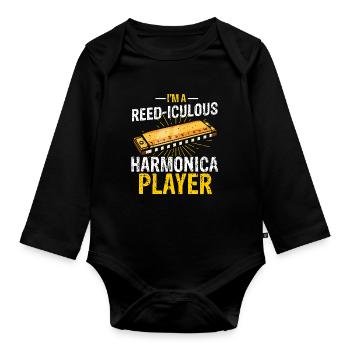 Harmonikaspieler für Munharmonika Spieler - Baby Bio-Langarm-Body - Schwarz - Vorne