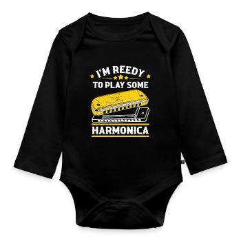 Mundharmonika Spieler und Mundharmonika - Baby Bio-Langarm-Body - Schwarz - Vorne