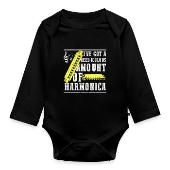 Mundharmonika und Französische Harfenspieler - Baby Bio-Langarm-Body - Schwarz - Vorne