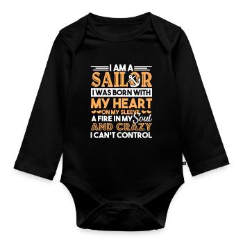 I'm A Sailor With My Heart - Organic Longsleeve Baby Bodysuit - black - Front