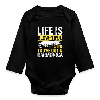 Harmonikaspieler für Munharmonika Spieler - Baby Bio-Langarm-Body - Schwarz - Vorne