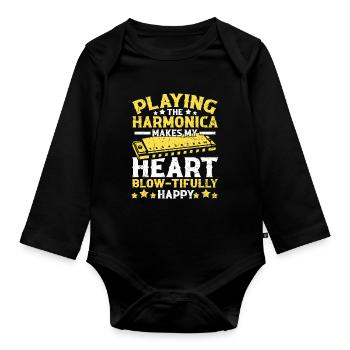 Französische Harfinisten und Harmonikaspieler - Baby Bio-Langarm-Body - Schwarz - Vorne