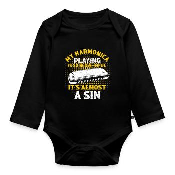 Harmonikaspieler für Munharmonika Spieler - Baby Bio-Langarm-Body - Schwarz - Vorne