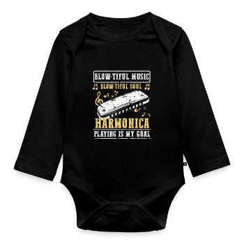 Harmonikaspieler für Munharmonika Spieler - Baby Bio-Langarm-Body - Schwarz - Vorne