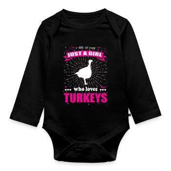 Just a Girl who loves Truthähne Outfit - Baby Bio-Langarm-Body - Schwarz - Vorne