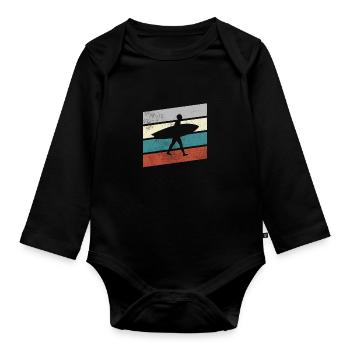 Surfing Retro - Organic Longsleeve Baby Bodysuit - black - Front