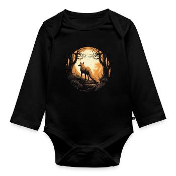Fox Forest Moon Fable Mythical Fairy Tale - Organic Longsleeve Baby Bodysuit - black - Front