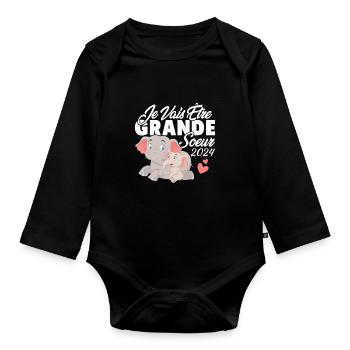 Je Vais Être Grande Sœur 2024 Annonce Grossesse - Body Bébé bio manches longues - noir - Devant