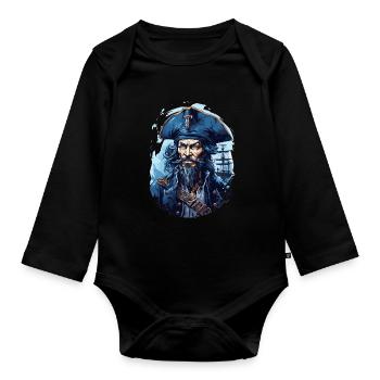 Pirate Skull Jolly Roger Costume Cadeau - Body Bébé bio manches longues - noir - Devant