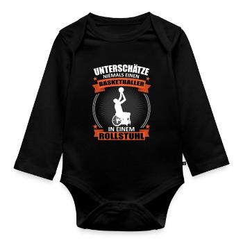Rollstuhl Basketball Spieler Cooler Spruch - Baby Bio-Langarm-Body - Schwarz - Vorne