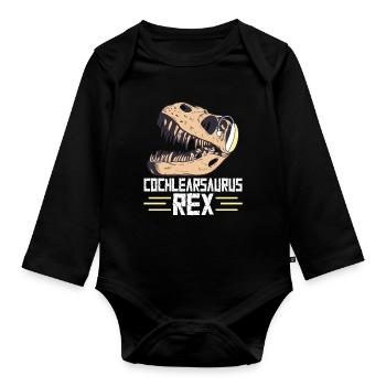 Deaf Pride Cochlear Implant Dinosaur Trex - Organic Longsleeve Baby Bodysuit - black - Front