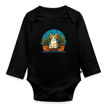 Hobbygärtner Garten Pflanzen Gartenkatze - Baby Bio-Langarm-Body - Schwarz - Vorne