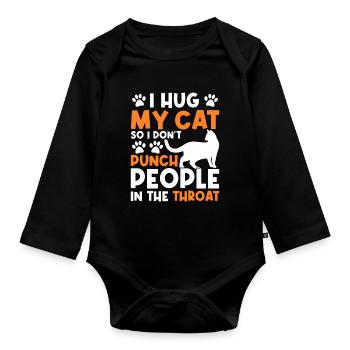 J’embrasse mon chat pour pouvoir aider les gens - Body Bébé bio manches longues - noir - Devant