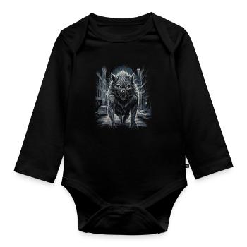 Chien, loup, loup-garou, cerbère, mythe de - Body Bébé bio manches longues - noir - Devant