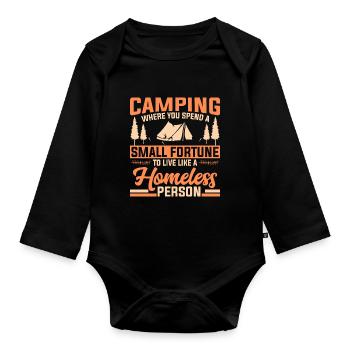 Camping where you have a small fortune to live on - Organic Longsleeve Baby Bodysuit - black - Front