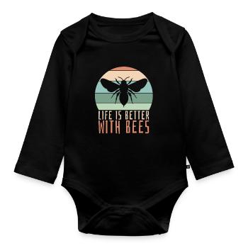 Hobby gardener garden cute garden bees - Organic Longsleeve Baby Bodysuit - black - Front