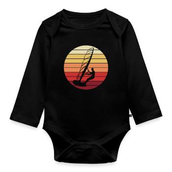 Windsurfen Wassersport Surfbrett Surfer Retro - Baby Bio-Langarm-Body - Schwarz - Vorne