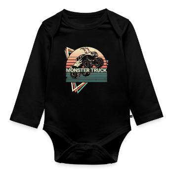 Monster Truck Retro - Organic Longsleeve Baby Bodysuit - black - Front