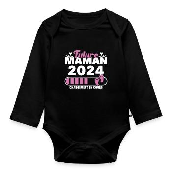 Future maman 2024 chargement en cours - Body Bébé bio manches longues - noir - Devant