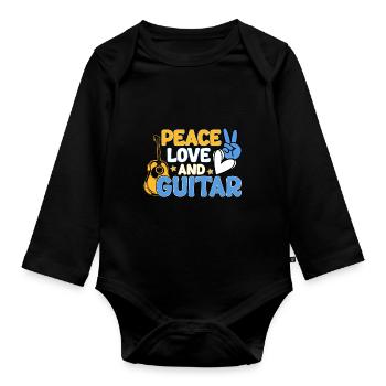 Peace, Love and Guitar - Organic Longsleeve Baby Bodysuit - black - Front