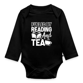 Reading Fueled By Reading And Tea - Organic Longsleeve Baby Bodysuit - black - Front