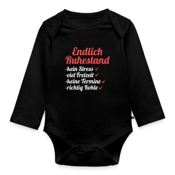 Ruhestand Pension Rente Rentner - Baby Bio-Langarm-Body - Schwarz - Vorne